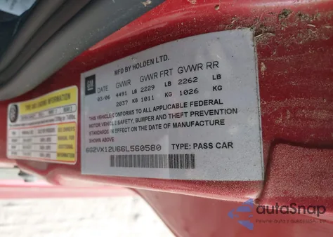 2006 Pontiac Gto z USA, uszkodzony, nr VIN 6G2VX12U66L560580